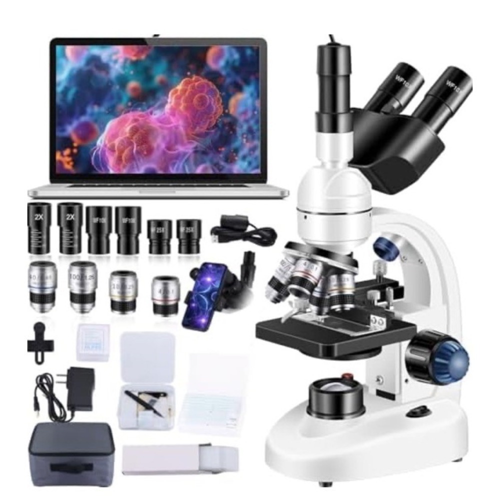 (b34/64)Adult Trinocular Microscope Wf10X and Wf25X Eyepieces 40X-5000X Mag